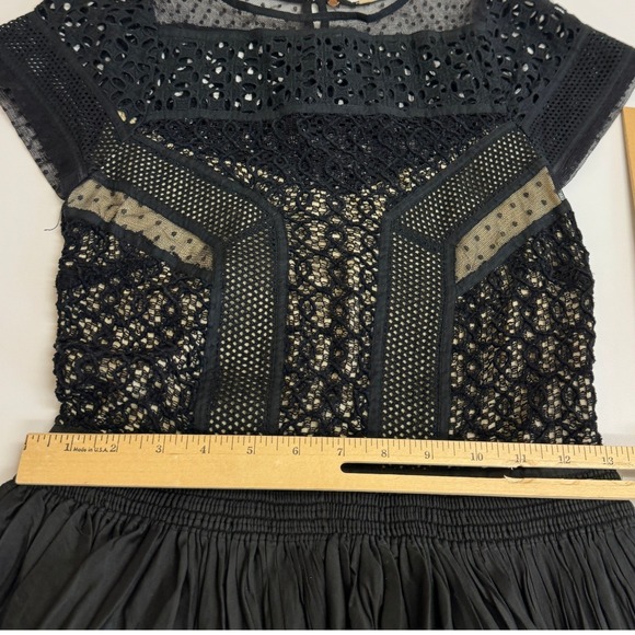 Free People One Dress Womens XS Black Lola Lace Mesh Mini Pleated Raw Edge Mixed - Picture 12 of 14